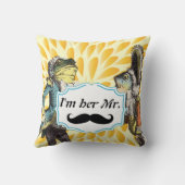 Ik ben haar Mr Mustard Yellow Mustache Floral Pill Kussen (Achterkant)