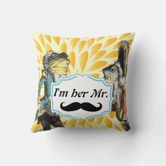 Ik ben haar Mr Mustard Yellow Mustache Floral Pill Kussen (Achterkant)