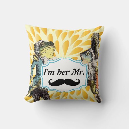 Ik ben haar Mr Mustard Yellow Mustache Floral Pill Kussen (Voorkant)