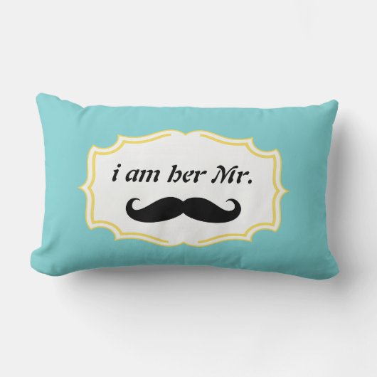 Ik ben haar Mr Mustard Yellow Mustache Pillow. Kussen (Voorkant)