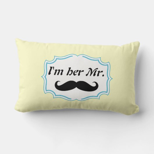 Ik ben haar Mr Mustard Yellow Mustache Pillow. Kussen (Achterkant)