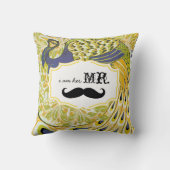 Ik ben haar Mr Yellow Paars Mustache Peacock Pillo Kussen (Achterkant)