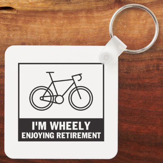 Ik ben heel blij met de pensionering Funny Bicycle Sleutelhanger (Achterkant)