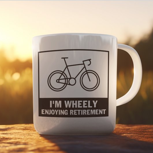 Ik ben heel blij met de pensionering Funny Bicycle Tweekleurige Koffiemok