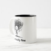 Ik ben helemaal in orde, grappige schattige psychi tweekleurige koffiemok (Voorkant links)