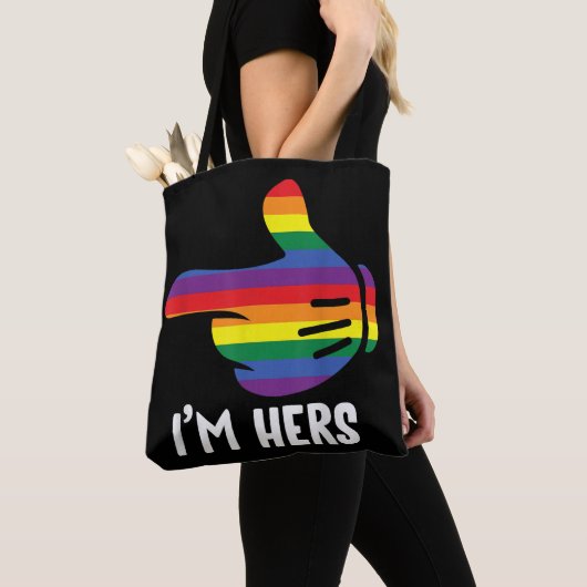 Ik ben Hers Rainbow Lesbian Couple Funny LGBT Prid Tote Bag (Dichtbij)