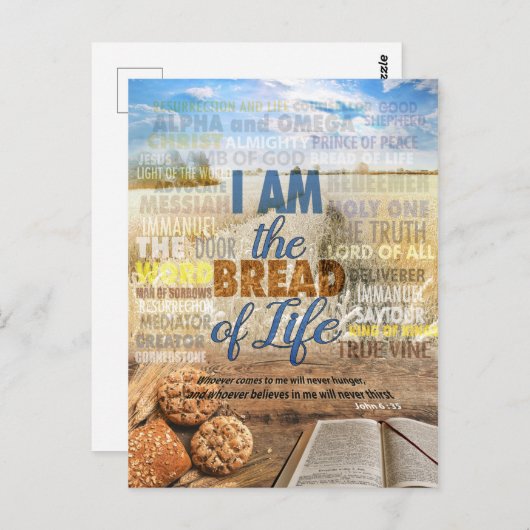 Ik ben het brood van het leven, zei Jezus in John  Briefkaart (Voorkant / Achterkant)
