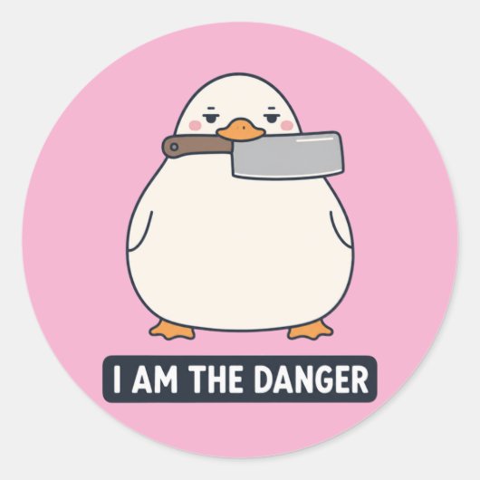 IK BEN HET GEVAAR Eend Cleaver Mes Meme Ronde Sticker (Voorkant)