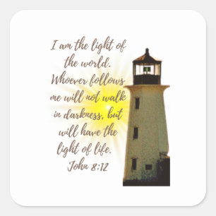 Ik ben het Licht. John 8:12 citaat met Light House Vierkante Sticker