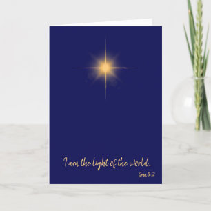 Ik ben het licht van de wereld gouden ster blauwe feestdagen kaart