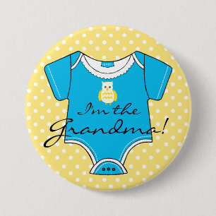 Ik ben het oma Geel en Blauw Baby shower Ronde Button 7,6 Cm