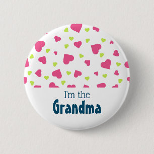 Ik ben het oma Roze en Groene Hearts Pattern Ronde Button 5,7 Cm