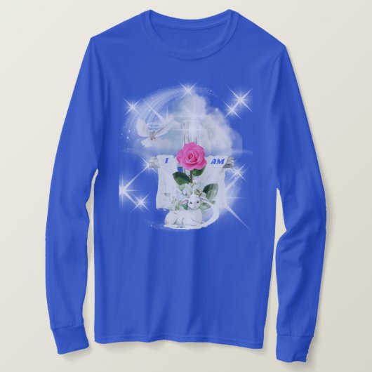 Ik ben het Resurrection Blue T-shirt met lange mou (Design voorkant)