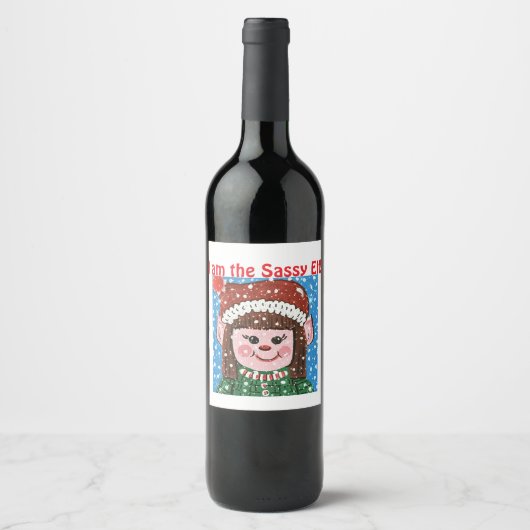Ik ben het Sassy Elf wijnlabel Wijn Etiket (Voorkant)