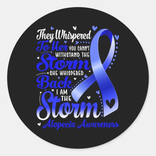 Ik ben het Storm Alopecia Awareness Blue Ribbon Ronde Sticker (Voorkant)