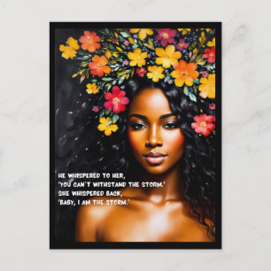 Ik ben het Storm Bloemen Waterverf Black Woman Art Briefkaart
