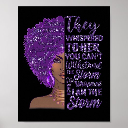 Ik ben het Storm Sterke Black Woman Paars Overdosi Poster (Voorkant)