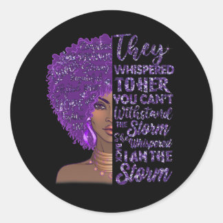 Ik ben het Storm Sterke Black Woman Paars Overdosi Ronde Sticker