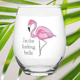 Ik ben het Trouwfeest Cadeau voor de Flamingo Juff Wijnglas Zonder Voet