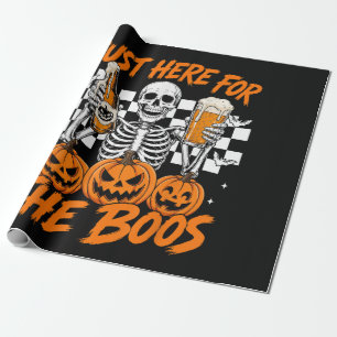 Ik ben hier alleen voor de Boos Halloween-skelet Cadeaupapier