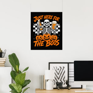 Ik ben hier alleen voor de Boos Halloween-skelet Poster