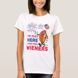 Ik ben hier alleen voor de hotdogs, 4 juli t-shirt
