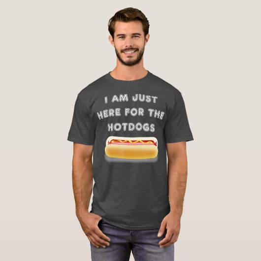 Ik ben hier alleen voor de hotdogs bbq t-shirt (Voorkant volledig)