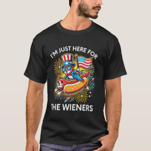 Ik ben hier alleen voor de Wieners grappig 4 juli T-shirt