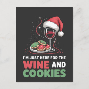 Ik ben hier alleen voor de wijn en kerstkoekjes uitnodiging briefkaart