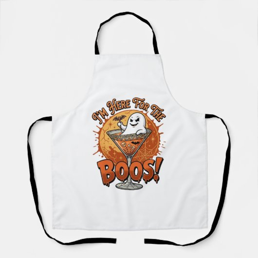 Ik ben hier Boos Halloween Geest Drink Spinnenweb Schort (Voorkant)