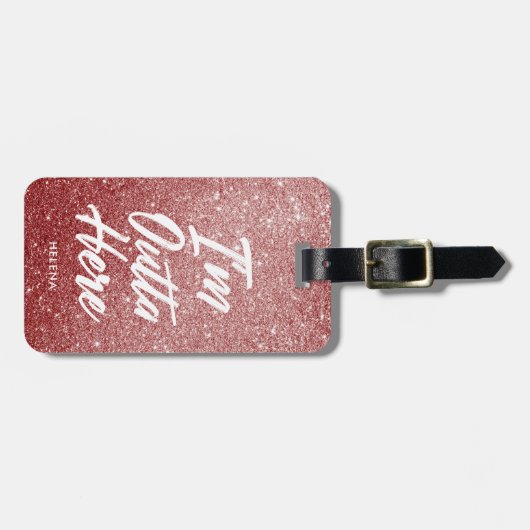 Ik ben hier buiten | Funny Roos Gold Glitter Style Bagagelabel (Voorkant horizontaal)