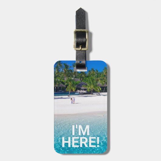 IK BEN HIER Contactinfo op strand DIY-boodschap Bagagelabel (Voorkant verticaal)