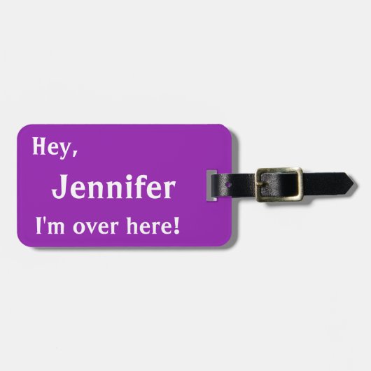 Ik ben hier! Custom Funny Bagagelabel - Paars (Voorkant horizontaal)
