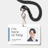 Ik ben hier om te helpen - Vrijwilligers ID Badge (Voorzijde met lanyard)