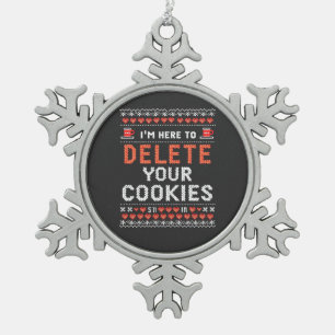 Ik ben hier om uw cookies lelijke kersttrui te ver tin sneeuwvlok ornament
