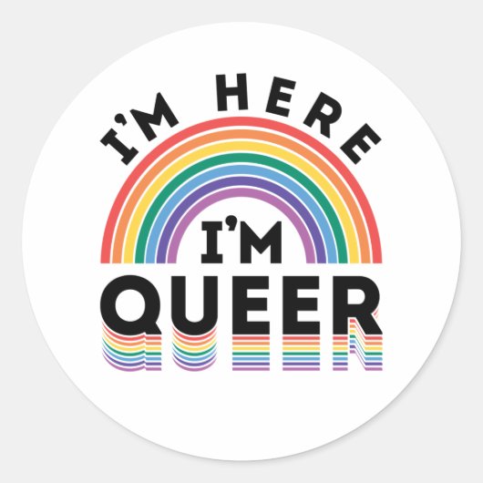 Ik ben hier Queer Gay Pride Month Rainbow Ronde Sticker (Voorkant)