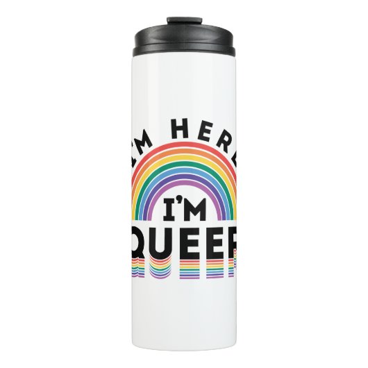 Ik ben hier Queer Gay Pride Month Rainbow Thermosbeker (Voorkant)