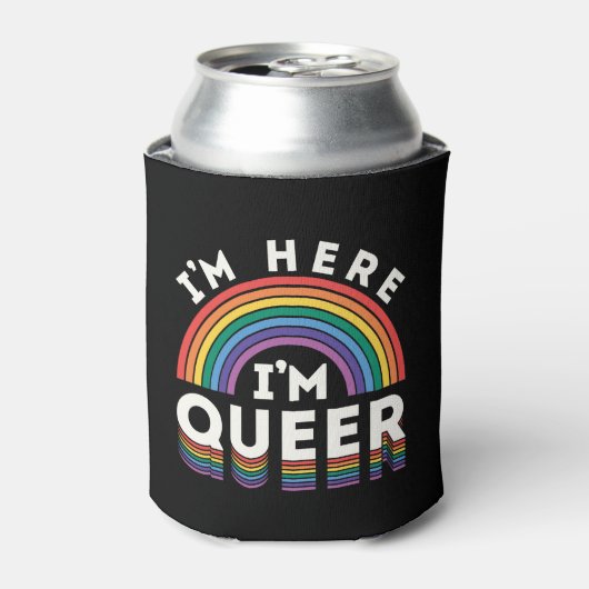 Ik ben hier Queer LGBTQ Rainbow Gay Pride Blikjeskoeler (Blikje Voorkant)