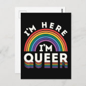 Ik ben hier Queer LGBTQ Rainbow Gay Pride Briefkaart (Voorkant / Achterkant)