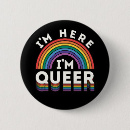 Ik ben hier Queer LGBTQ Rainbow Gay Pride Ronde Button 5,7 Cm