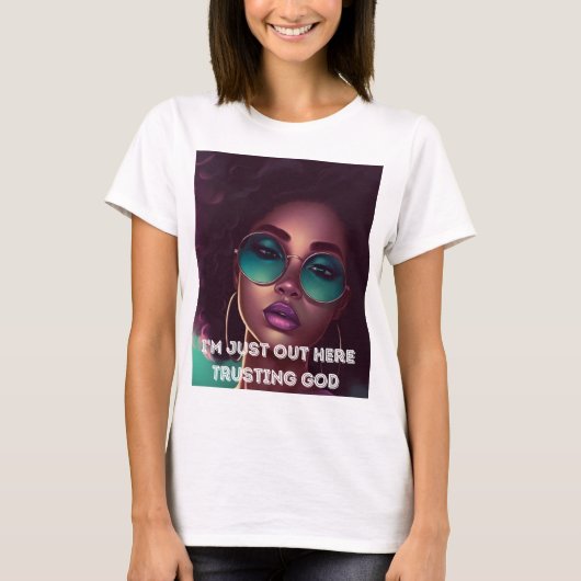 IK BEN HIER SLECHTS GOD LADIES SLIM TSHIRT (Voorkant)