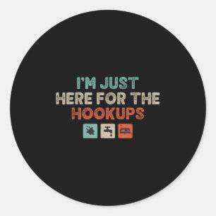 Ik ben hier voor de aansluitingen Funny Camp RV ca Ronde Sticker