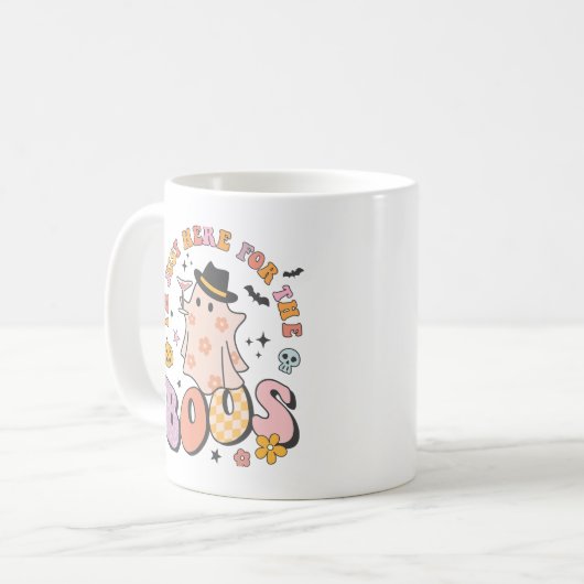 Ik ben hier voor de Boos, Retro Groovy Halloween Koffiemok (Voorkant links)