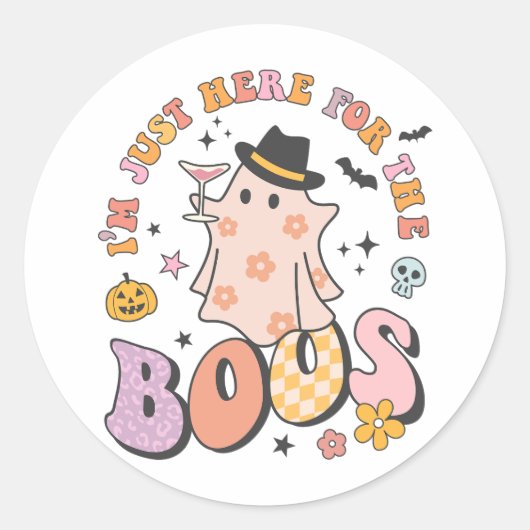 Ik ben hier voor de Boos, Retro Groovy Halloween Ronde Sticker (Voorkant)
