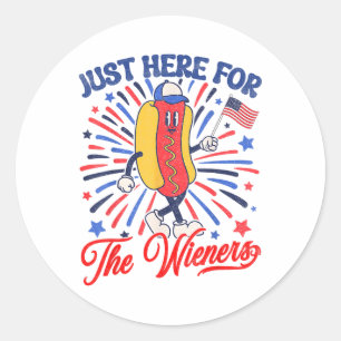 Ik ben hier voor de Wieners 4 juli hotdog Ronde Sticker