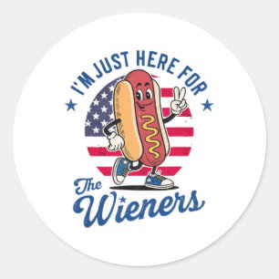 Ik ben hier voor de Wieners Patriotic Hot Dog Art Ronde Sticker