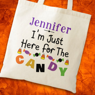 Ik ben hier voor het Snoep Halloween Naam Tote Bag