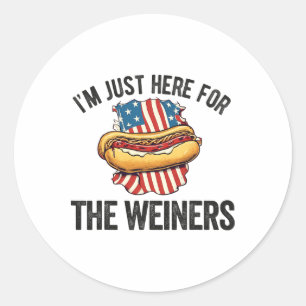Ik ben hier voor Weiners Funny 4 juli Hot Dog S Ronde Sticker