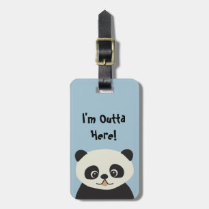 Ik ben hier weg - blue cute modern panda cartoon bagagelabel