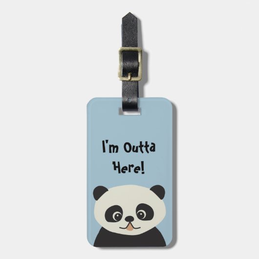 Ik ben hier weg - blue cute modern panda cartoon bagagelabel (Voorkant verticaal)